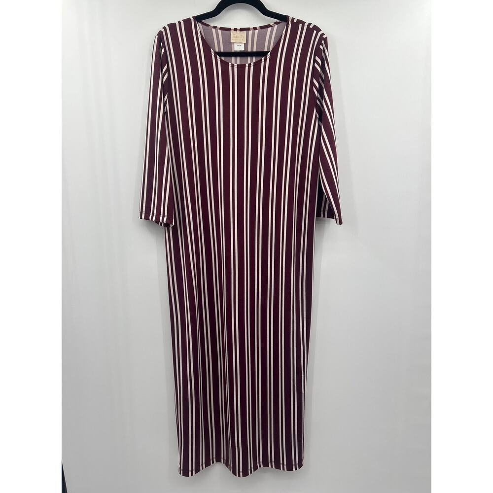 Zadie B’s Large Burgundy White Striped Layering Dress Modest Stretch Knit
